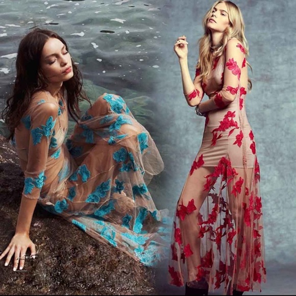 Nude mesh embroidered dress - Picture 4 of 11